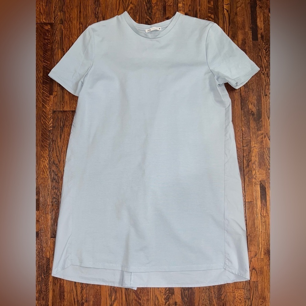 ZARA Multi Fabric Sheath T-Shirt Dress in Light Blue Size Large
